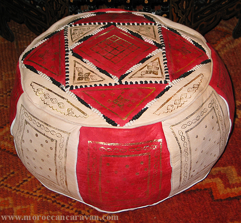 Moroccan Red leather pouff ID #1213