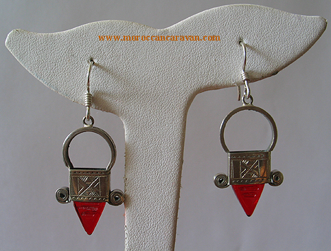 Moroccan Touareg Earrings- Red ID #591