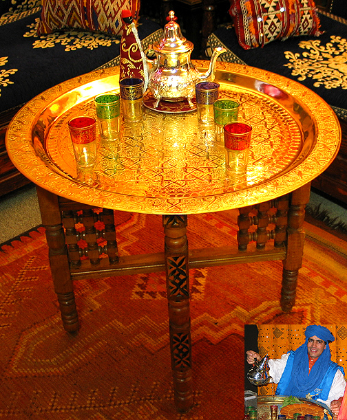 Moroccan Brass & Wood Tea Set